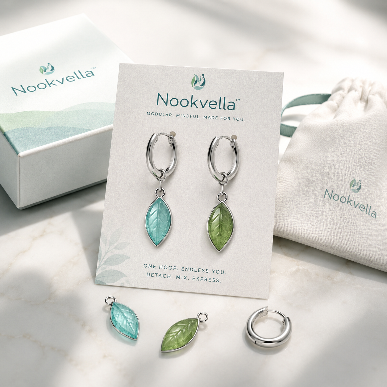 Nookvella™ Modular Leaf Charm Hoop Earrings